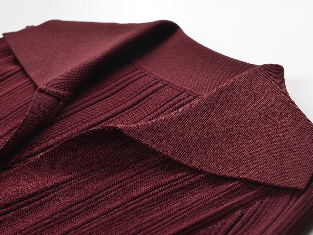 Laura Dress - Fitted Silhouette With Flare - Elegant Ribbed Design - Button Details - Tailored Fit With Flared Sleeves