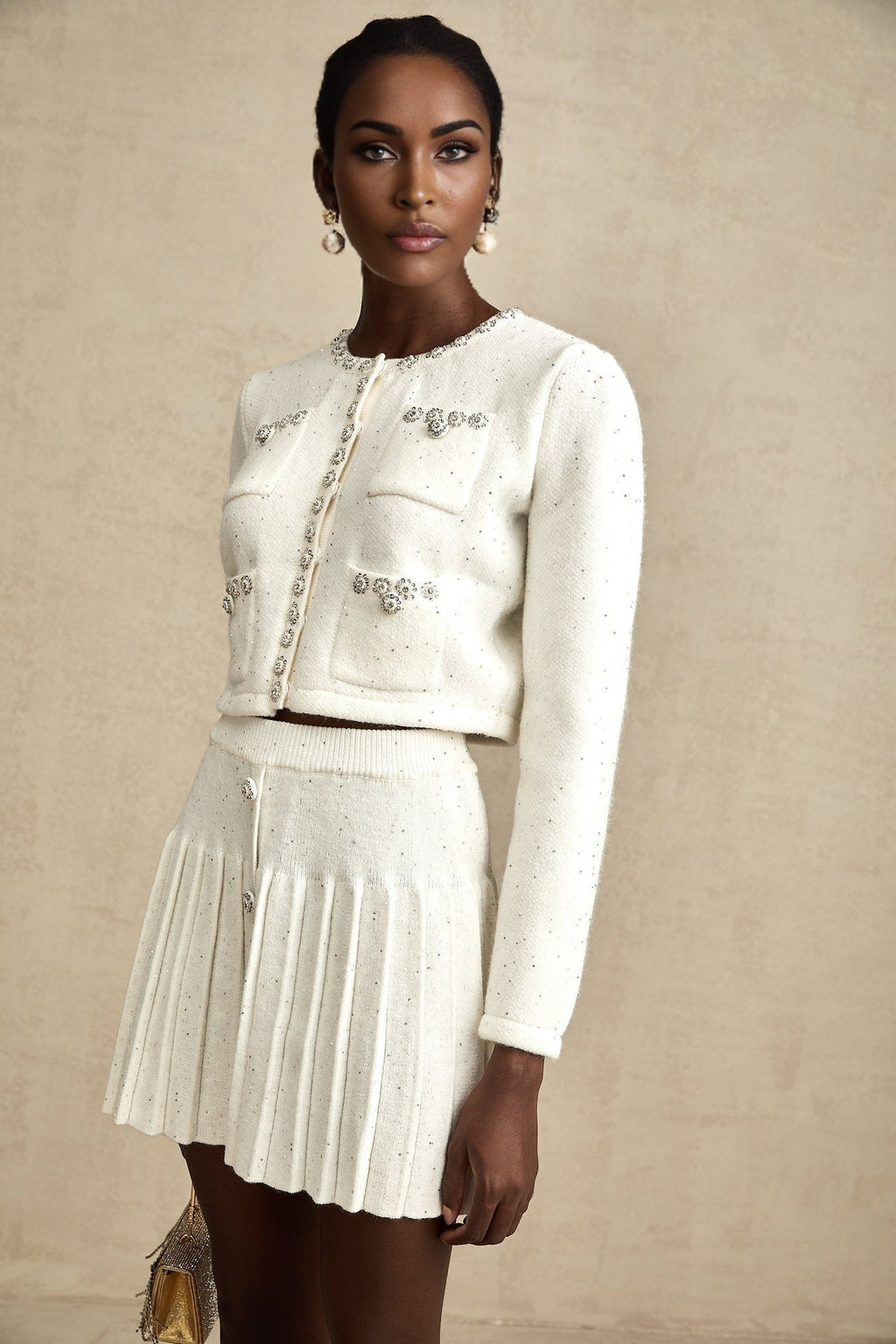 Laura Jacket & Skirt White Crystal Embellished Matching Set