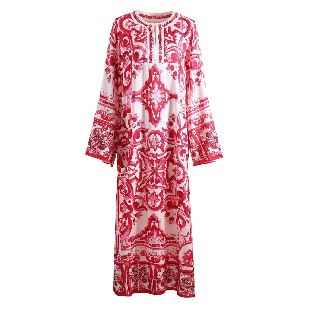 Laura Maxi Dress - Flowing Silhouette - Baroque Print - Loose Fit - Bell Sleeves - Boho - Chic Style