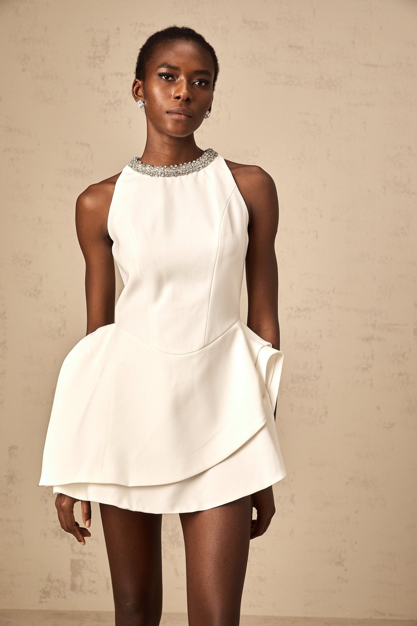 Laura Mini Dress Laura Crystal Layered Asymmetric White Mini Dress