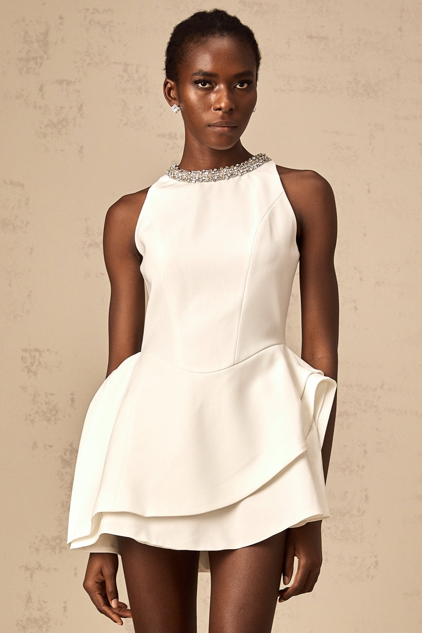 Laura Mini Dress Laura Crystal Layered Asymmetric White Mini Dress