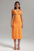 Laura Orange Floral Embroidered Halter Midi Dress