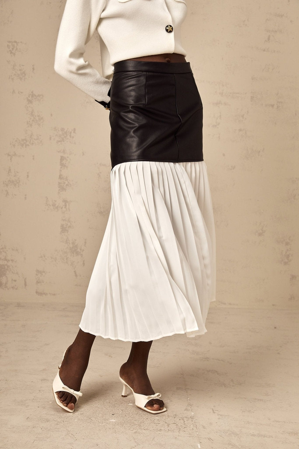 Laura Skirt Laura Color Blocked Panelled Leather Pleated Midi