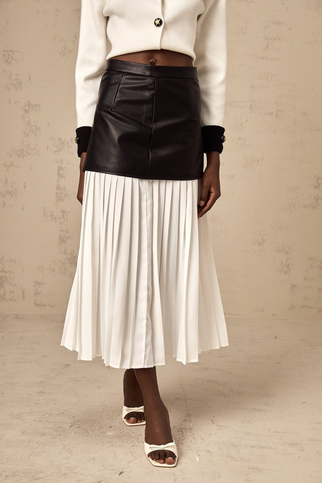Laura Skirt Laura Color Blocked Panelled Leather Pleated Midi