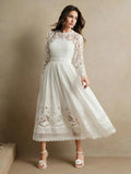 Lauretta Midi Dress - Round Neck - Formal & Evening - Regular Sleeve - High Waist - A Line