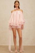 Lauretta Top & Shorts Set - Cold Shoulder - 3D - Petal Detailing - Ruffled Design - Layered Style - Elasticated Waistband