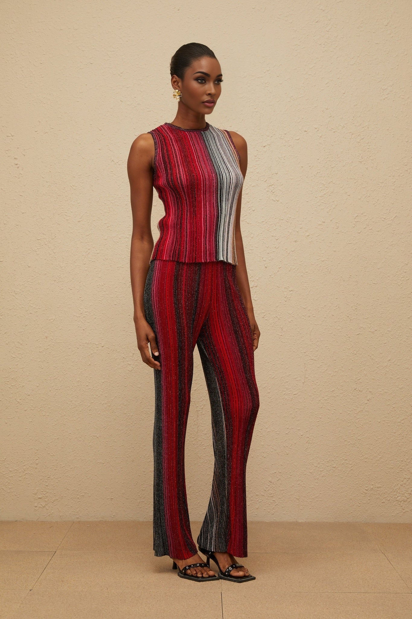 Lauretta Top & Trousers Set - Metallic Threading - Glitter Detailing - Knitted Construction - Fully Pleated