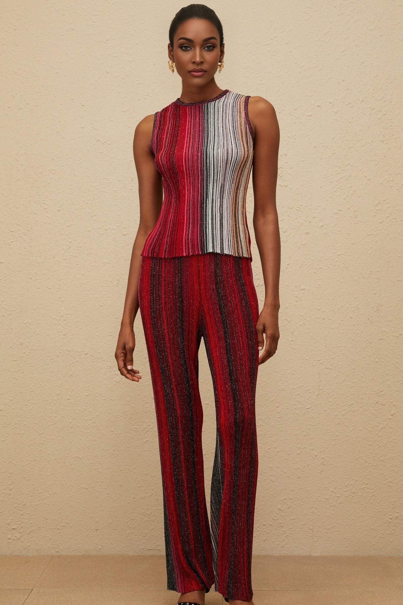Lauretta Top & Trousers Set - Metallic Threading - Glitter Detailing - Knitted Construction - Fully Pleated