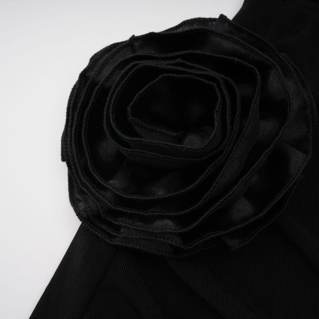 Lavinia Black Floral Maxi Dress with Halterneck and Slouchy Hood