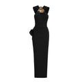 Lavinia Black Floral Maxi Dress with Halterneck and Slouchy Hood