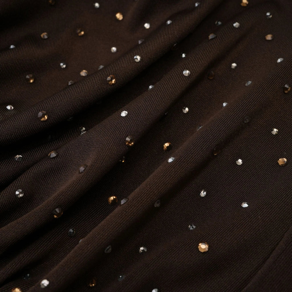 Lavinia Bodysuit Brown Crystal Embellished Detachable Sleeves