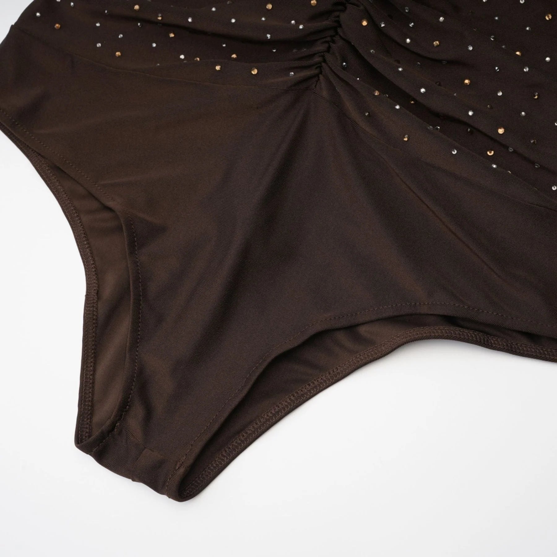 Lavinia Bodysuit Brown Crystal Embellished Detachable Sleeves