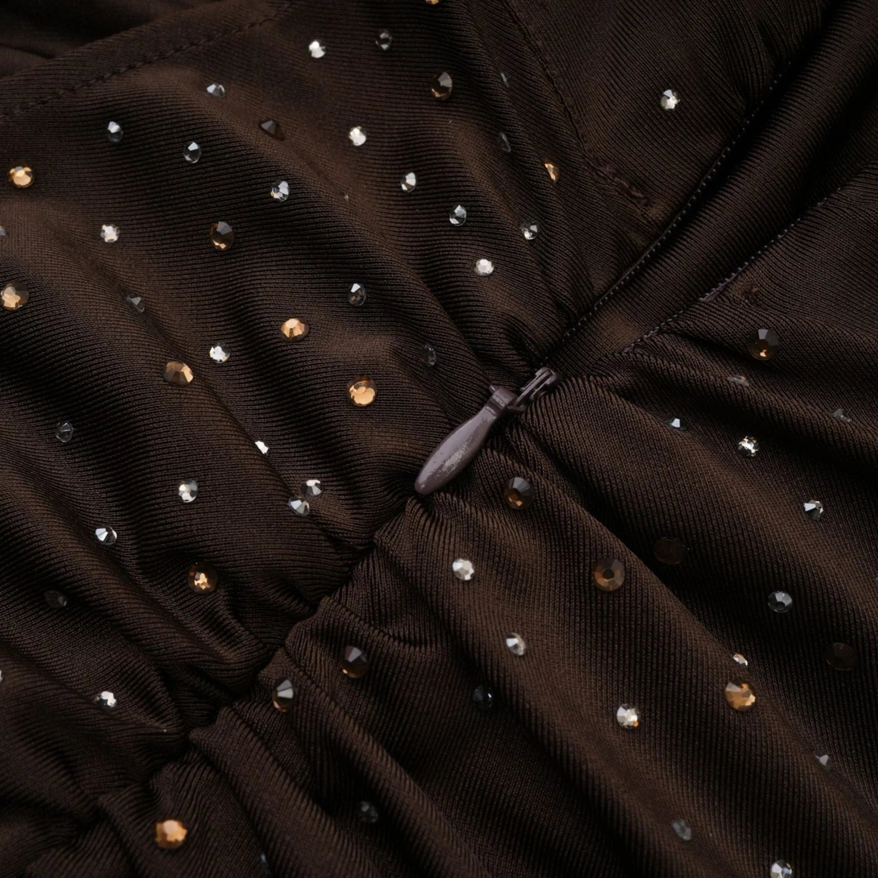 Lavinia Bodysuit Brown Crystal Embellished Detachable Sleeves