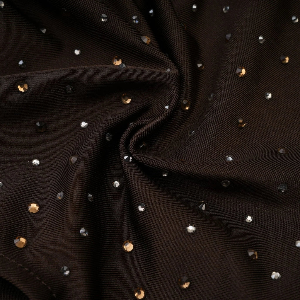 Lavinia Bodysuit - Roll Neck Design - Pleat Detailing - Crystal Embellishments - Detachable Sleeves