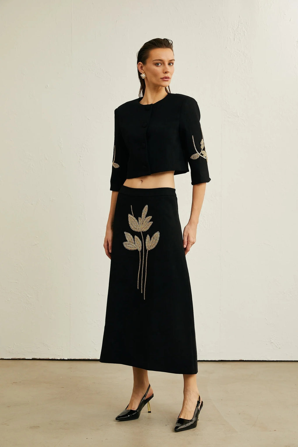 Lavinia Jacket & Skirt Lavinia Floral Applique Crop Jacket & Rear