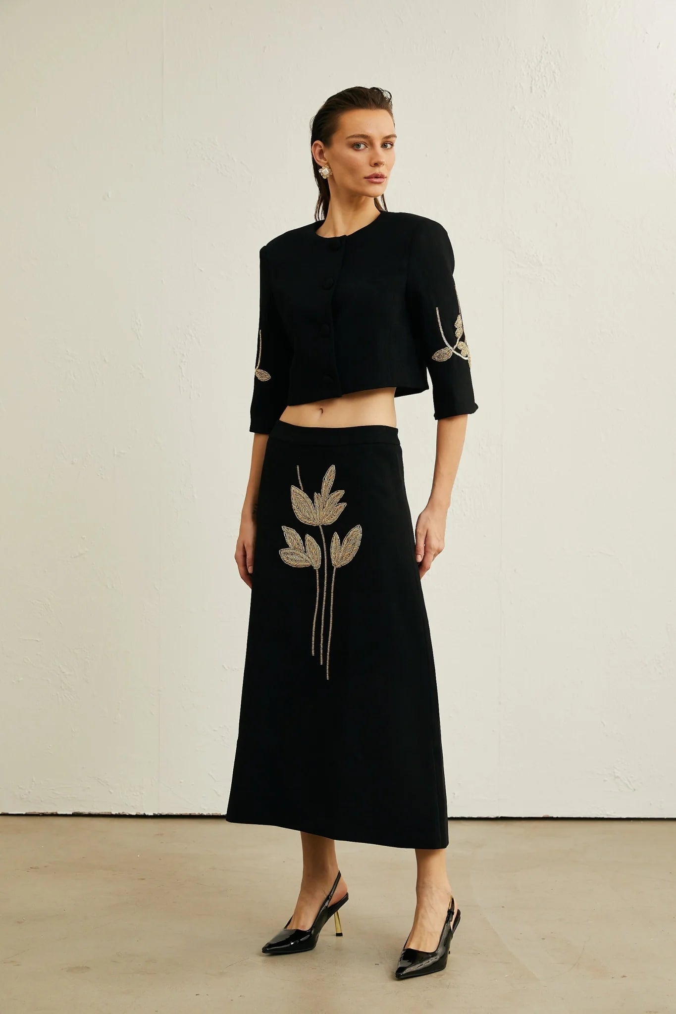 Lavinia Jacket & Skirt Lavinia Floral Applique Crop Jacket & Rear