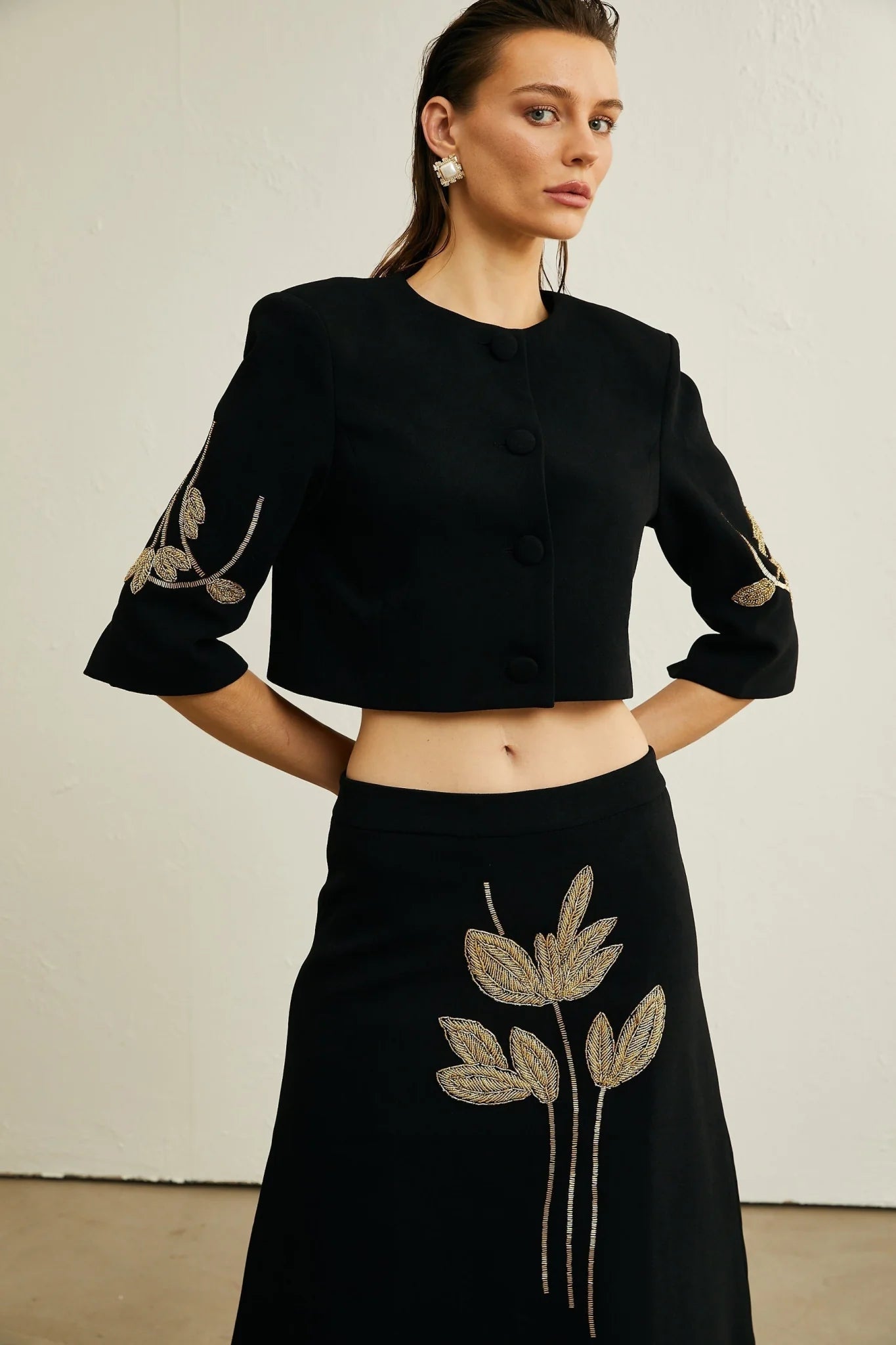 Lavinia Jacket & Skirt Lavinia Floral Applique Crop Jacket & Rear