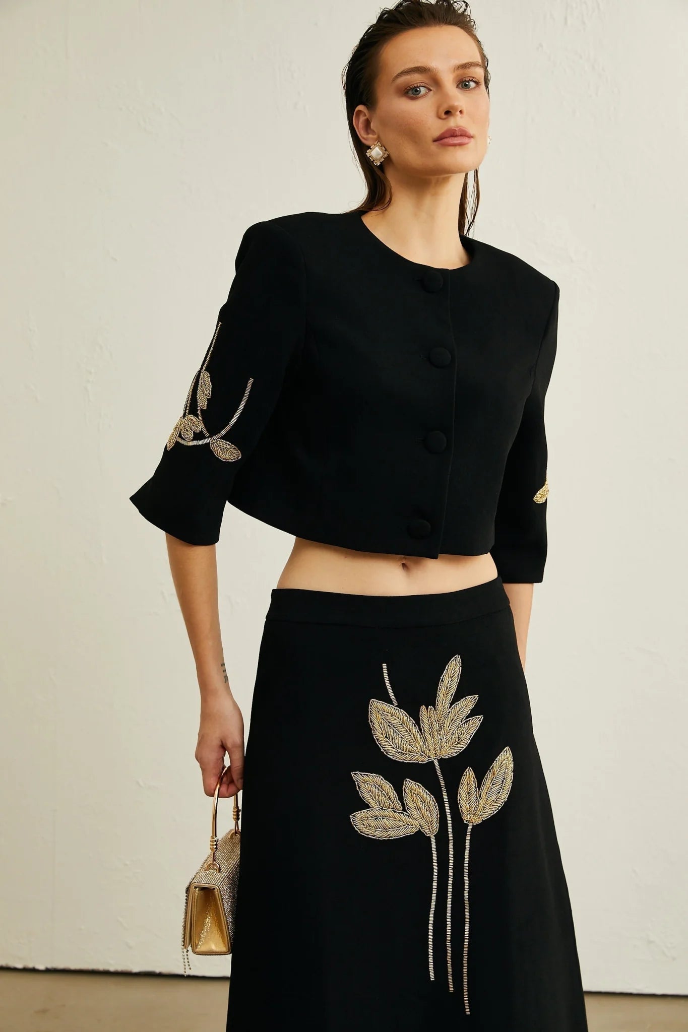 Lavinia Jacket & Skirt Lavinia Floral Applique Crop Jacket & Rear