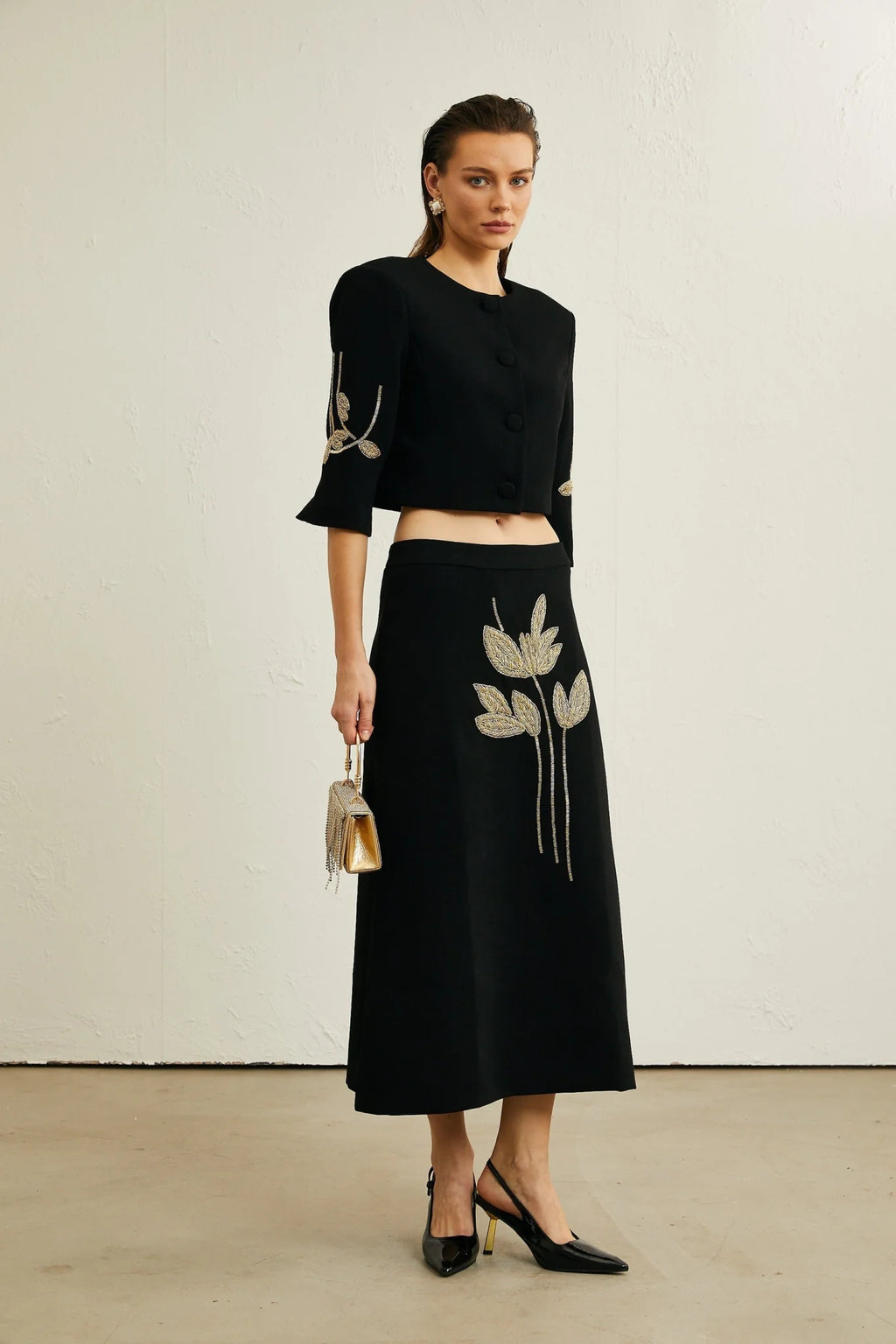 Lavinia Jacket & Skirt Lavinia Floral Applique Crop Jacket & Rear