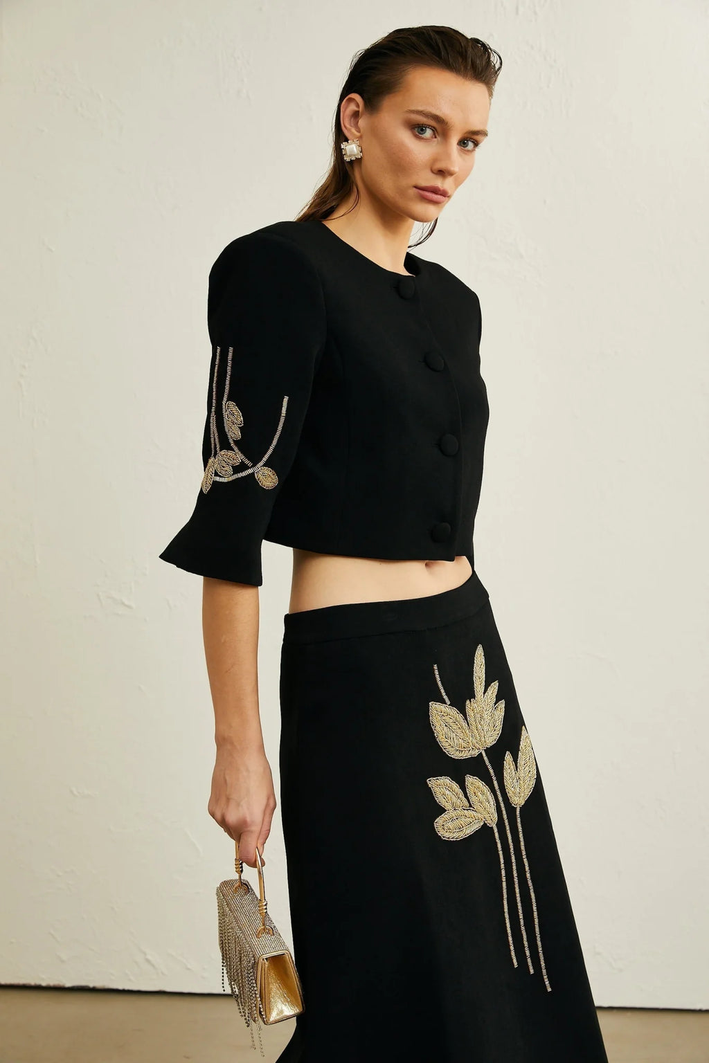 Lavinia Jacket & Skirt Lavinia Floral Applique Crop Jacket & Rear