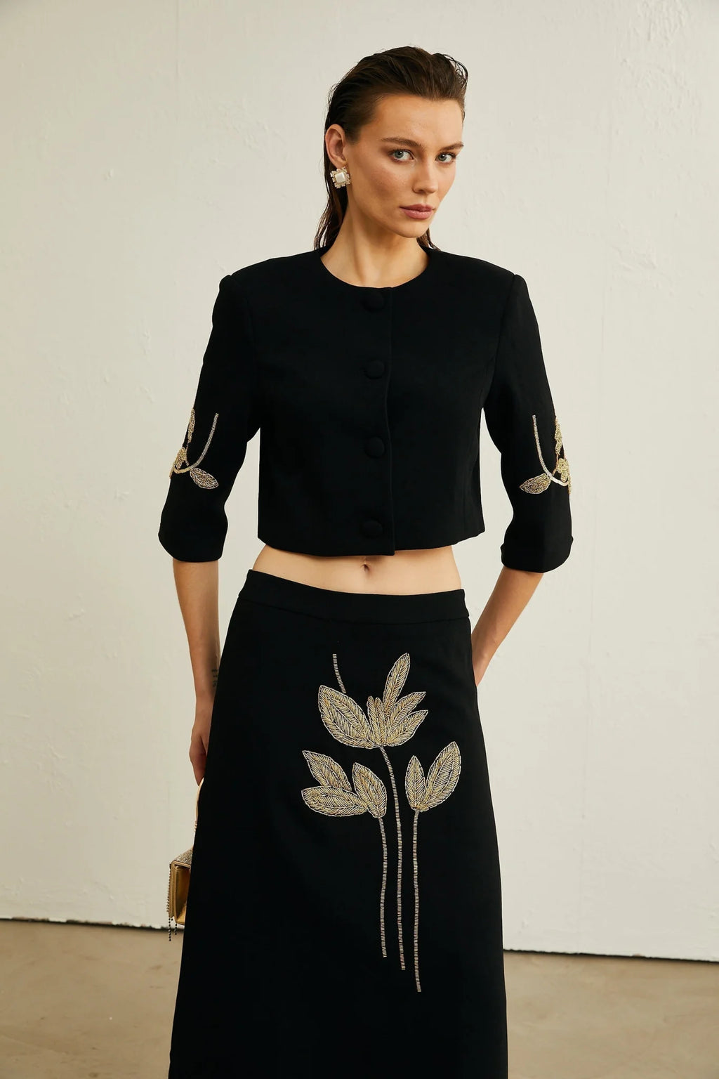 Lavinia Jacket & Skirt Lavinia Floral Applique Crop Jacket & Rear