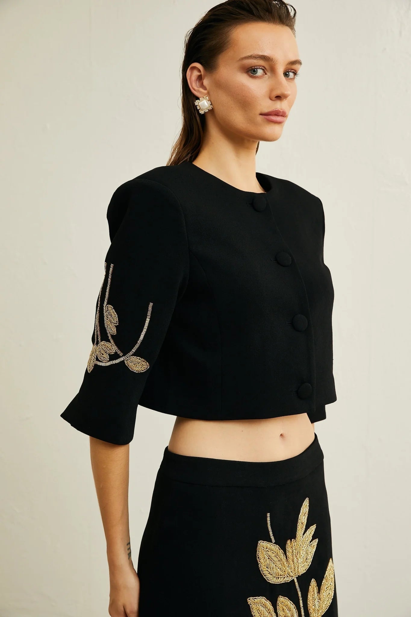 Lavinia Jacket & Skirt Lavinia Floral Applique Crop Jacket & Rear