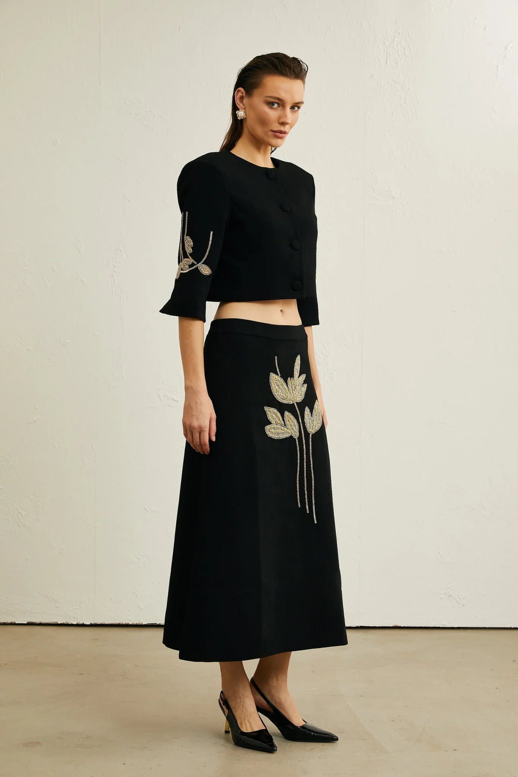 Lavinia Jacket & Skirt Lavinia Floral Applique Crop Jacket & Rear