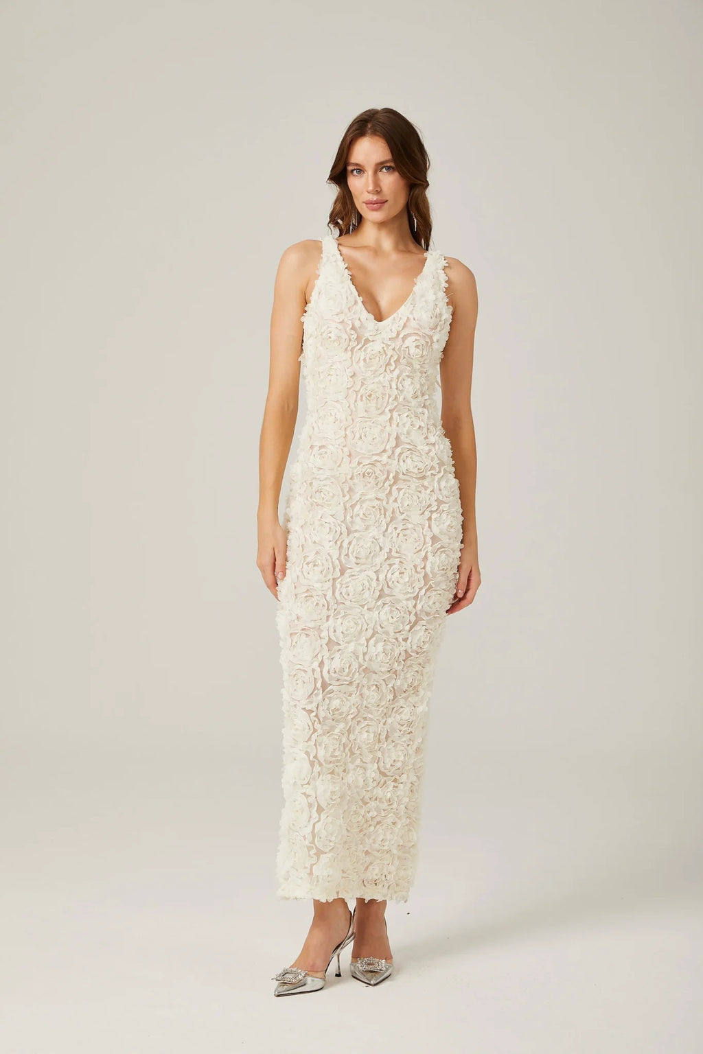 Layla Maxi Dress with Deep V - Neck and Rear Slit