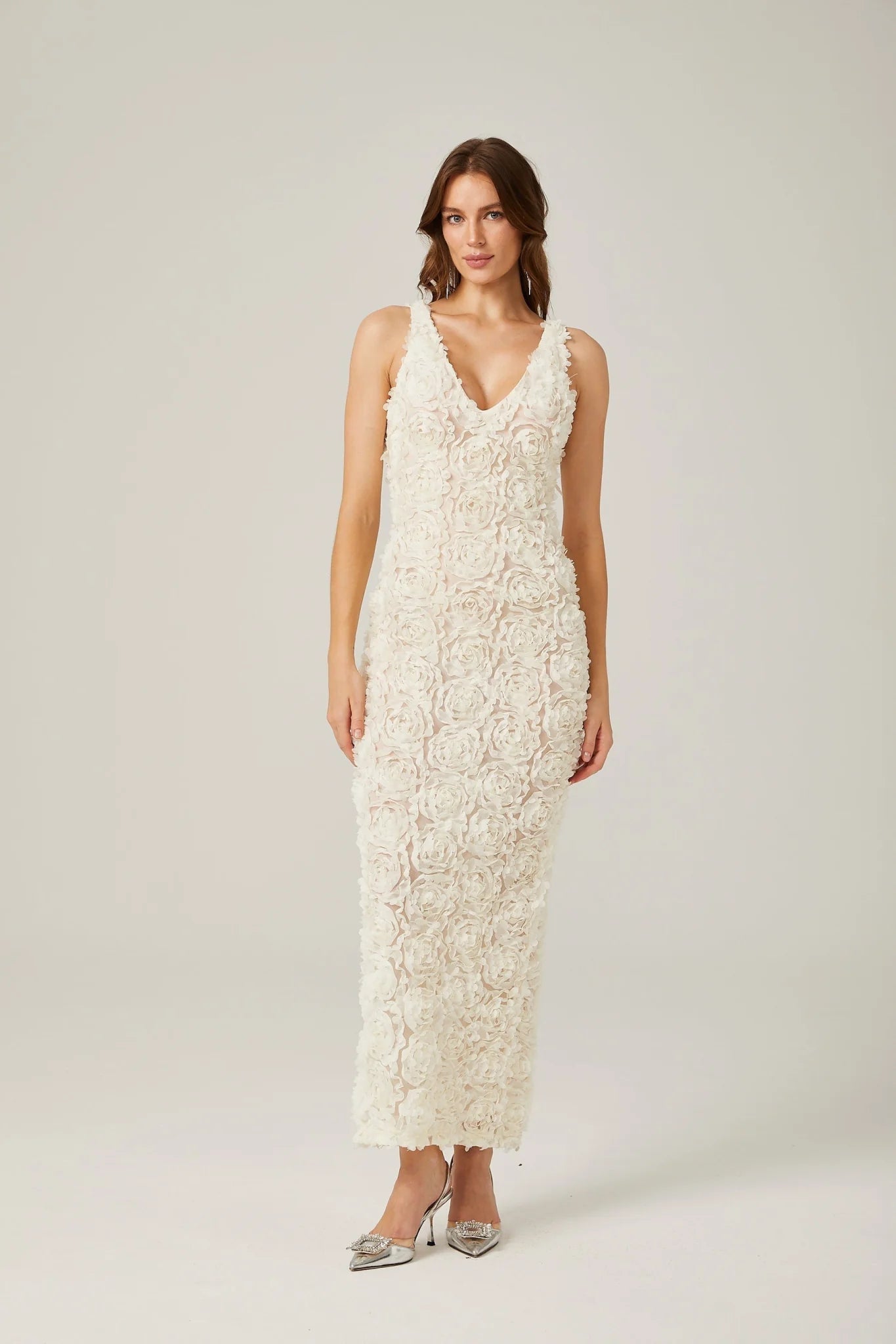 Layla Maxi Dress with Deep V - Neck and Rear Slit