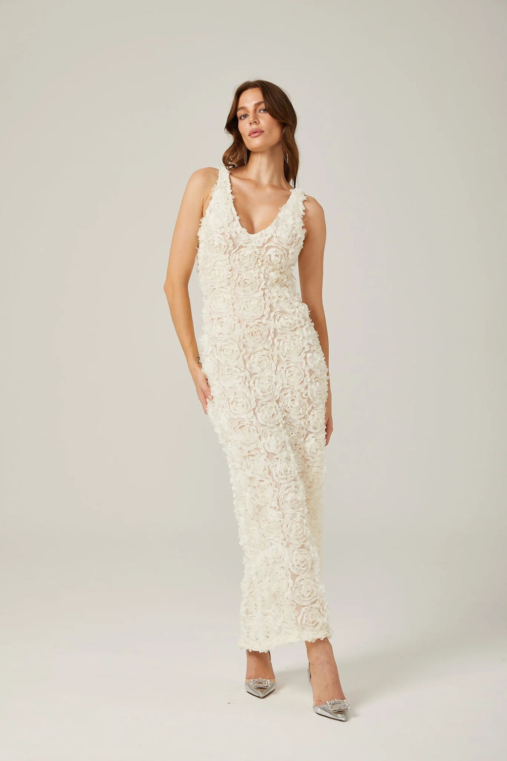 Layla Maxi Dress with Deep V - Neck and Rear Slit