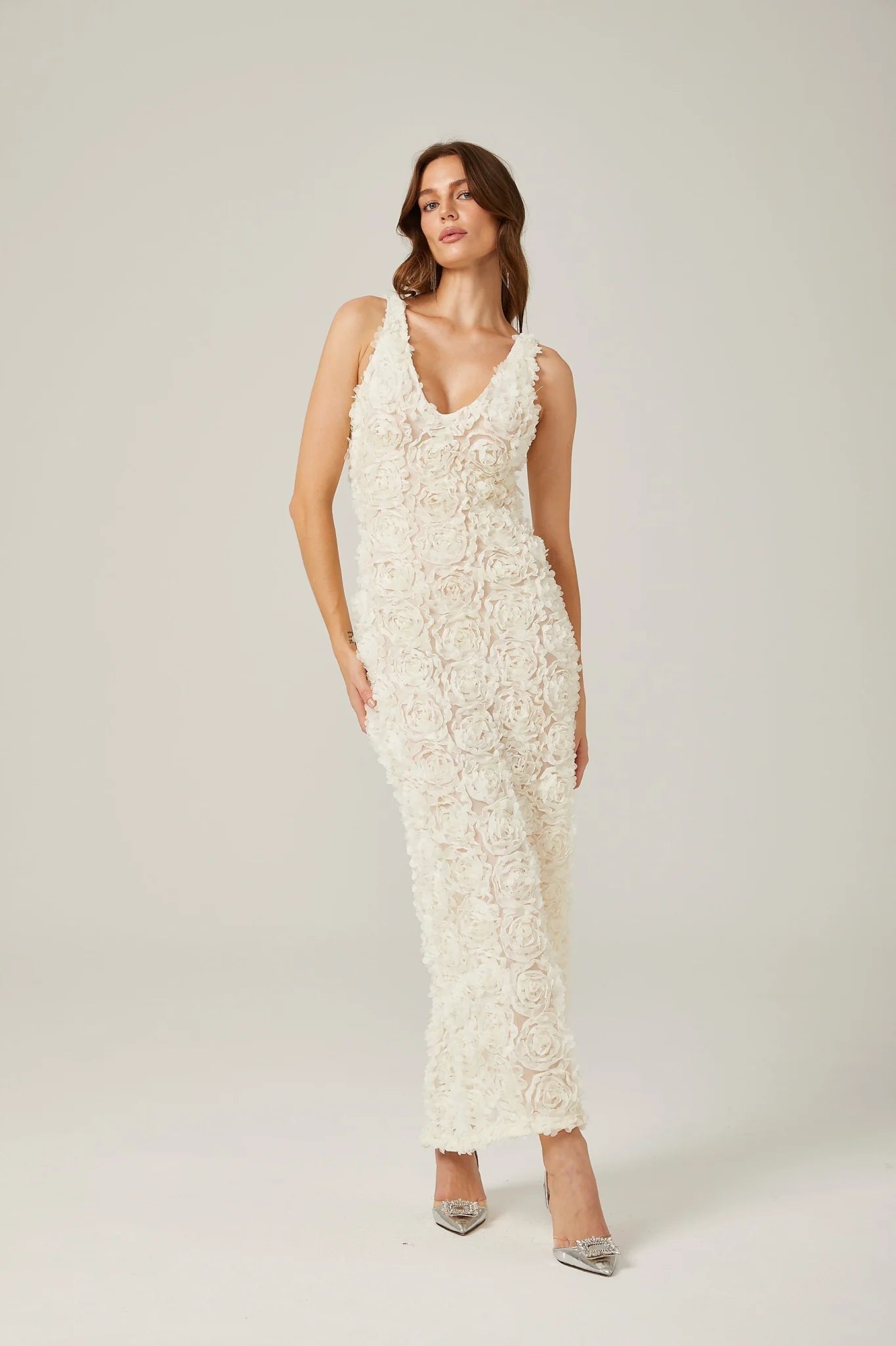 Layla Maxi Dress with Deep V - Neck and Rear Slit