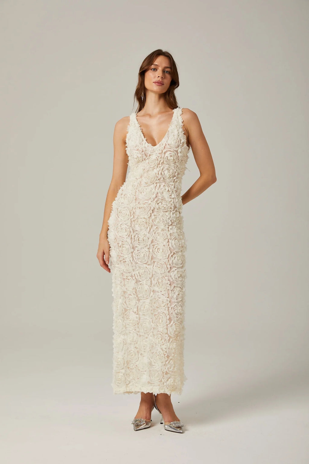 Layla Maxi Dress with Deep V - Neck and Rear Slit