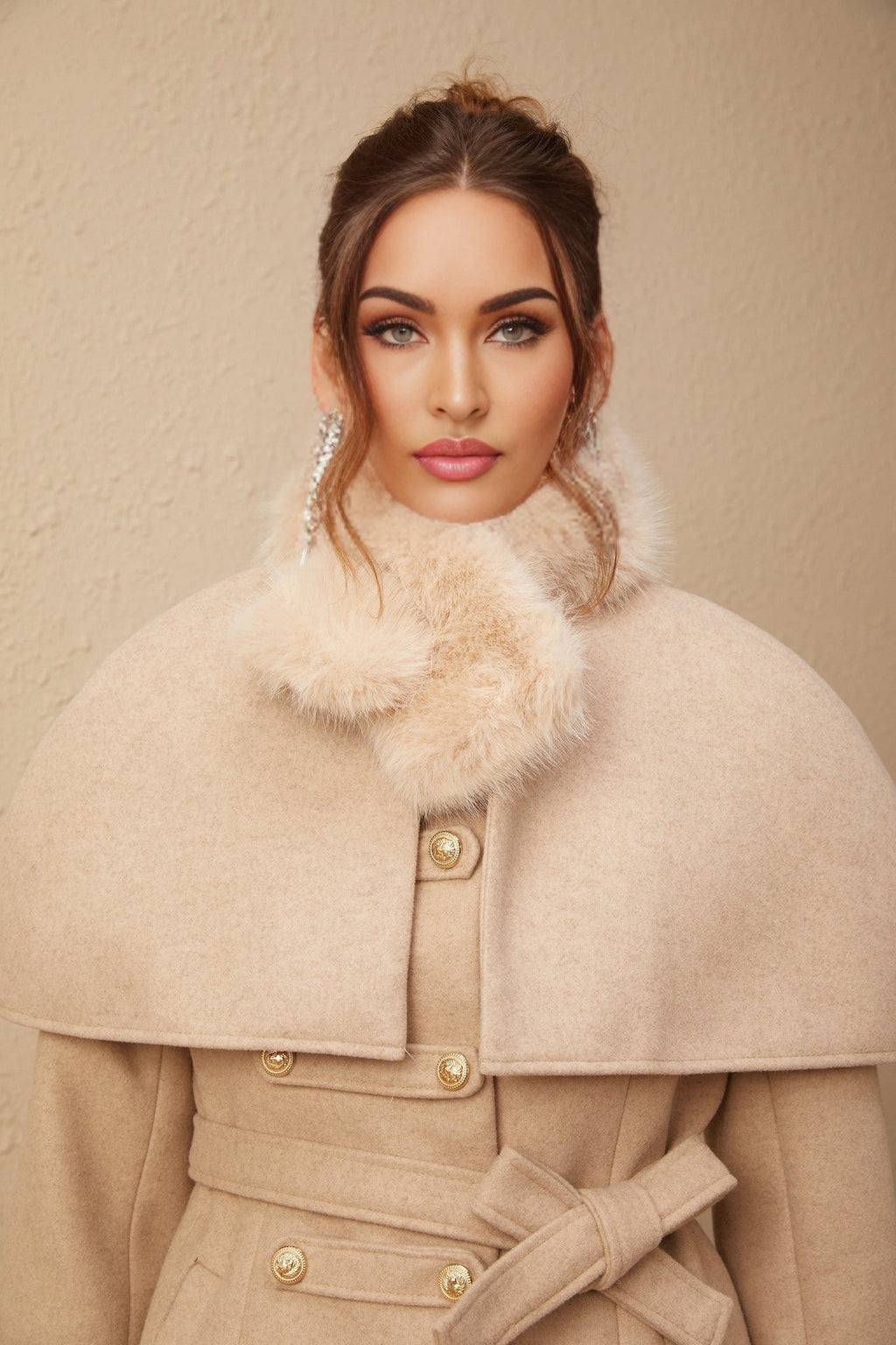 Layla Modern Coat with Detachable Cape and Scarf