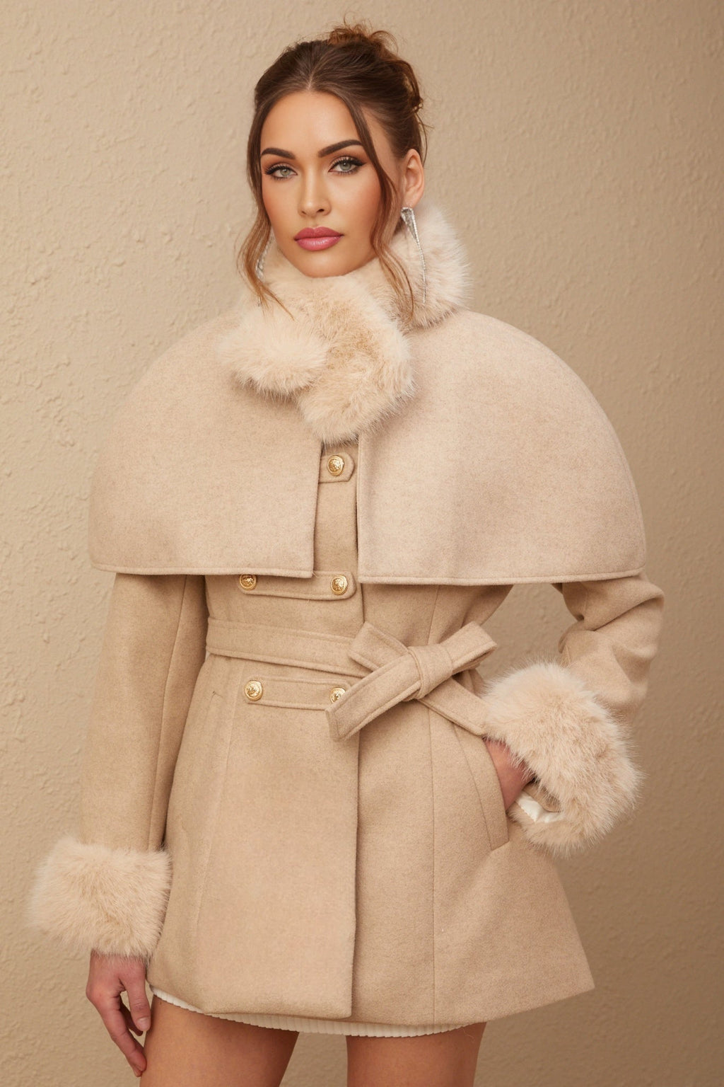 Layla Modern Coat with Detachable Cape and Scarf