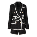 Leah Blazer & Shorts Set - Tailored Suiting - Double - Breasted Design - Structured Fit - Chic Tweed Fabric - Tone Details