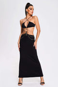 Leilani Black Halter Cutout Evening Dress