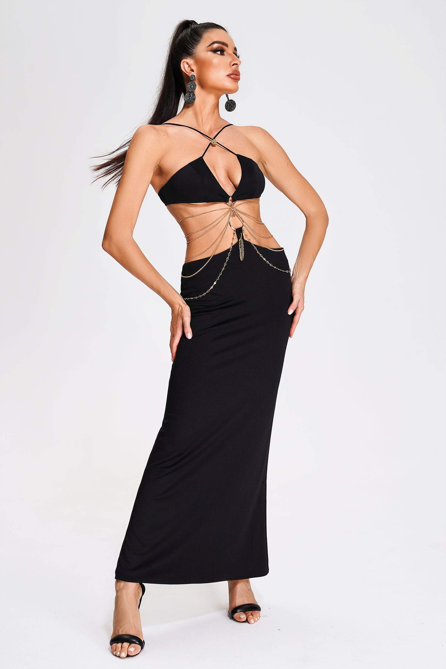 Leilani Black Halter Cutout Evening Dress