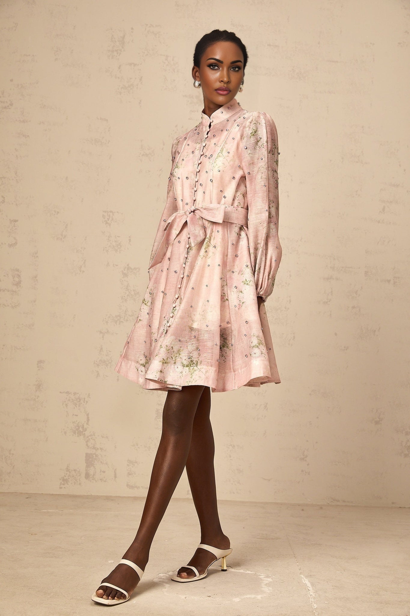 Leilani Mini Dress Pink Floral Crystal Embellished