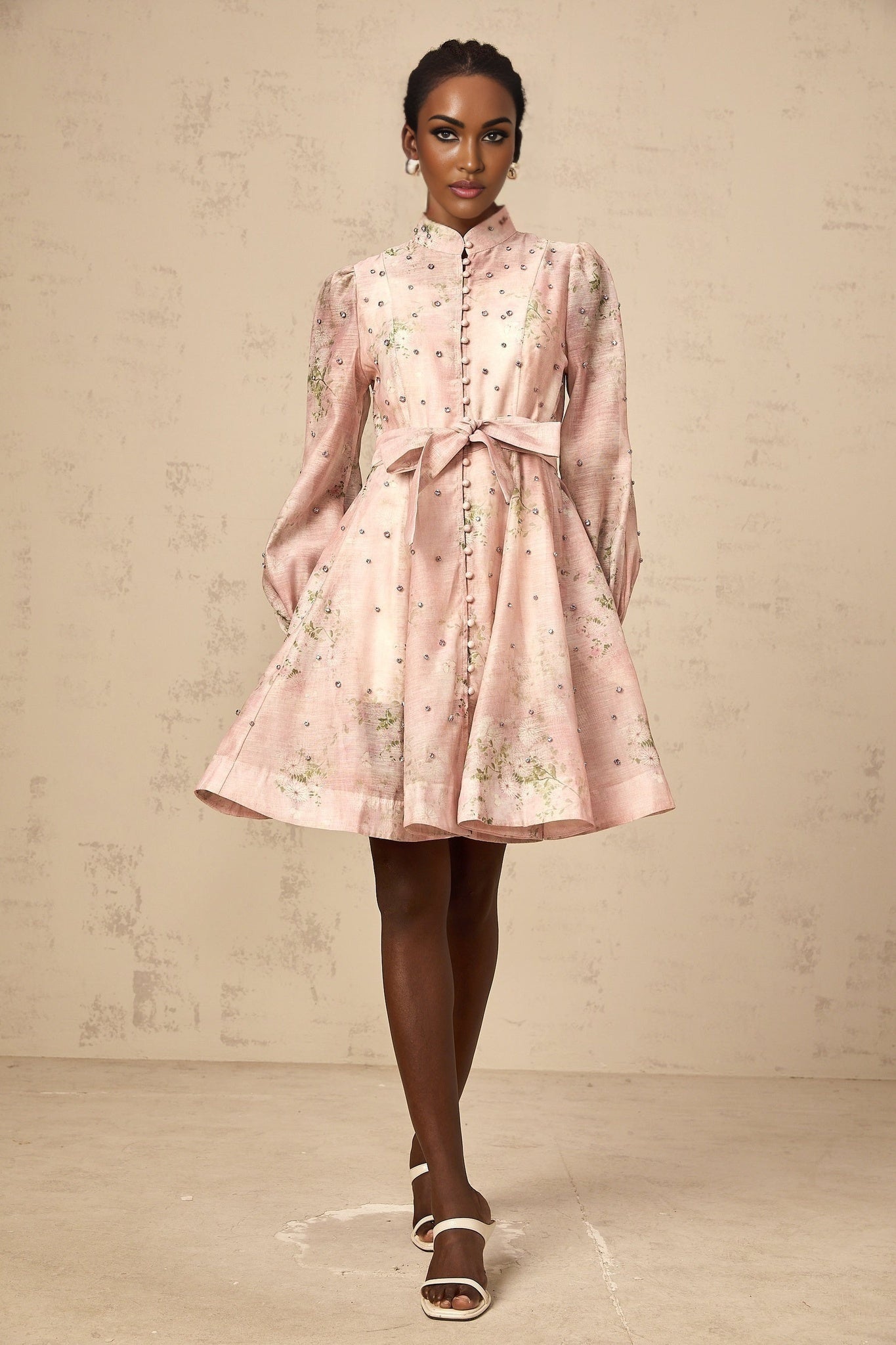 Leilani Mini Dress Pink Floral Crystal Embellished