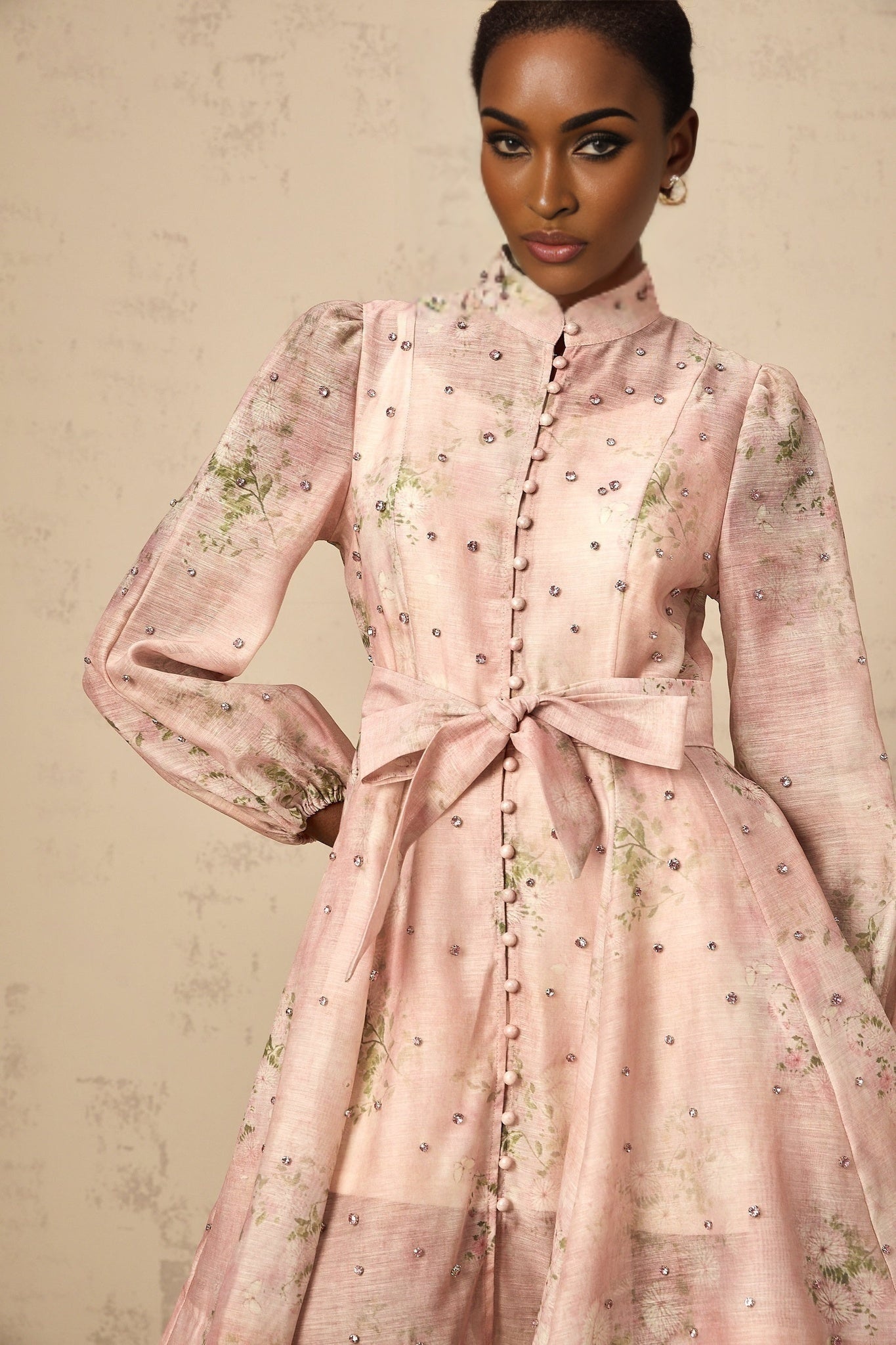 Leilani Mini Dress Pink Floral Crystal Embellished