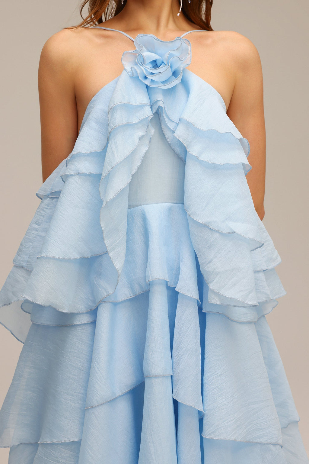 Leslie Blue Ruffled Maxi Dress with Flower Detailing for Women