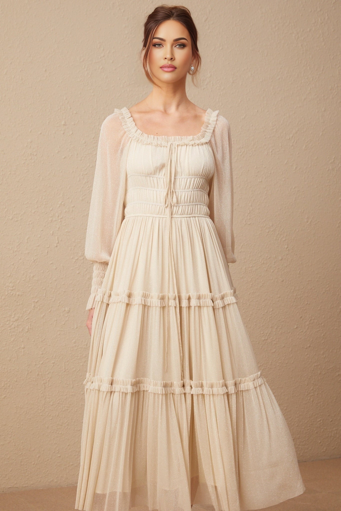 Leslie Metallic Threading Midi Dress in Neutrals