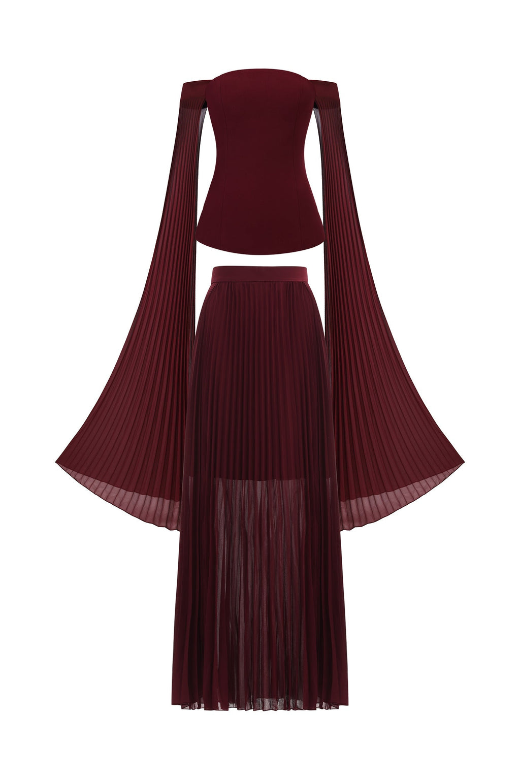 Lesly Burgundy Off-the-Shoulder Ruched Maxi Dress with Long Sleeves