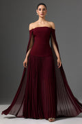 Lesly Burgundy Off-Shoulder Ruched Maxi Dress