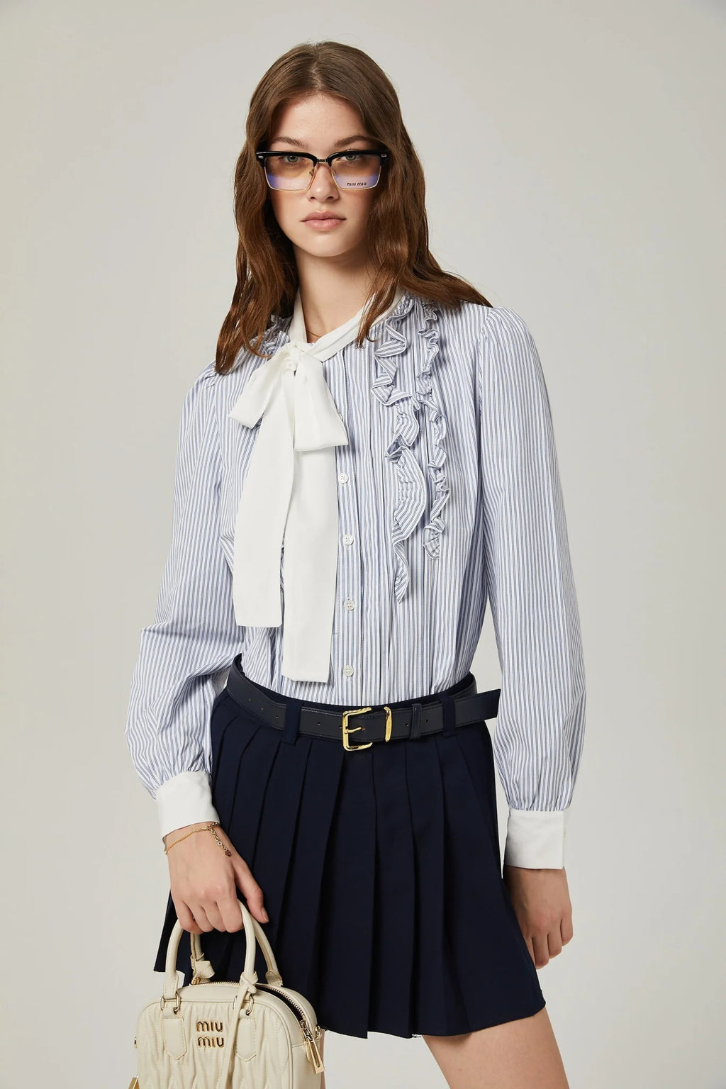 Lesly Skirt Navy Blue Embroidered Pleated ALine & Chic Mini Hem