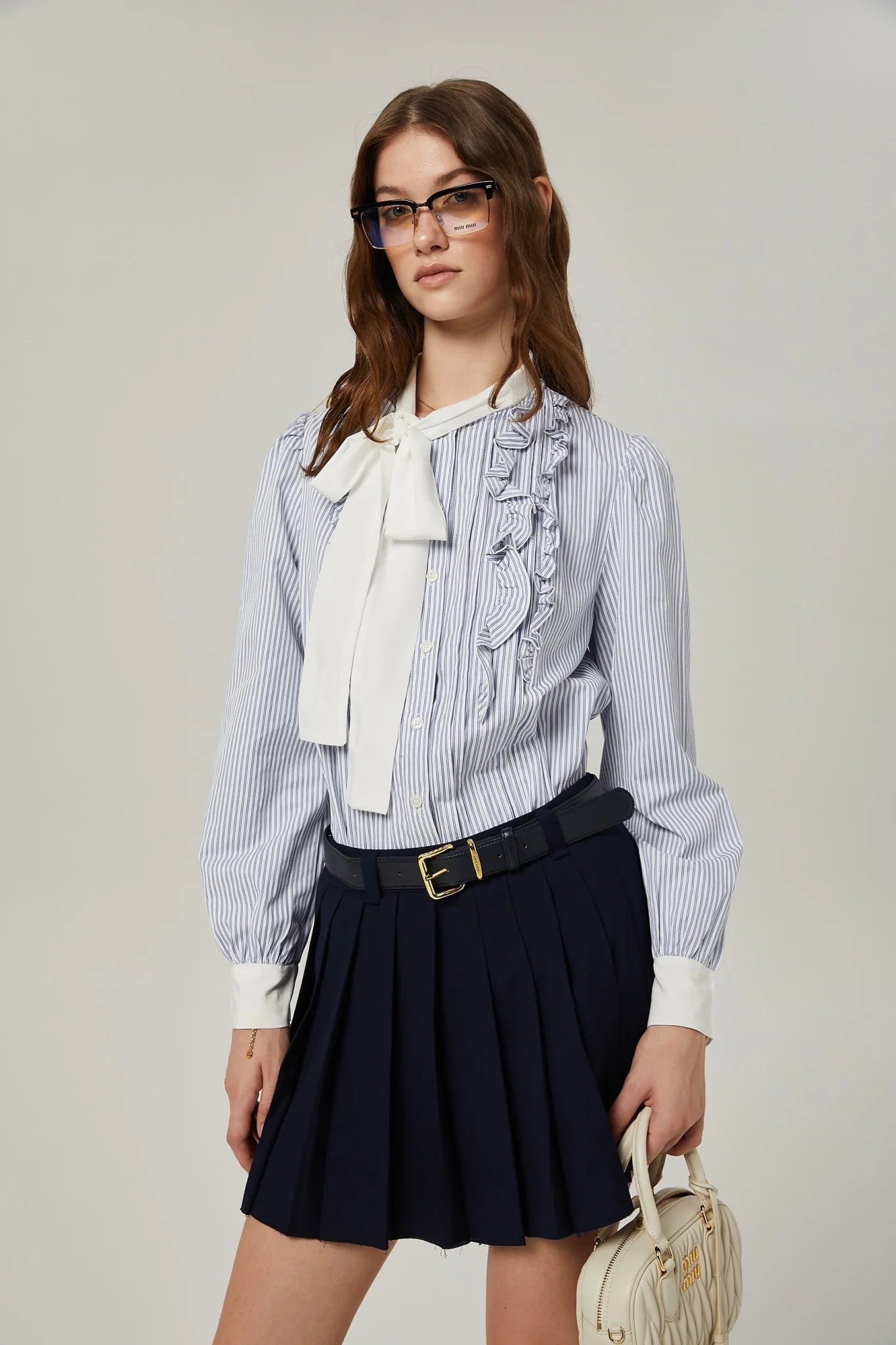 Lesly Skirt Navy Blue Embroidered Pleated ALine & Chic Mini Hem