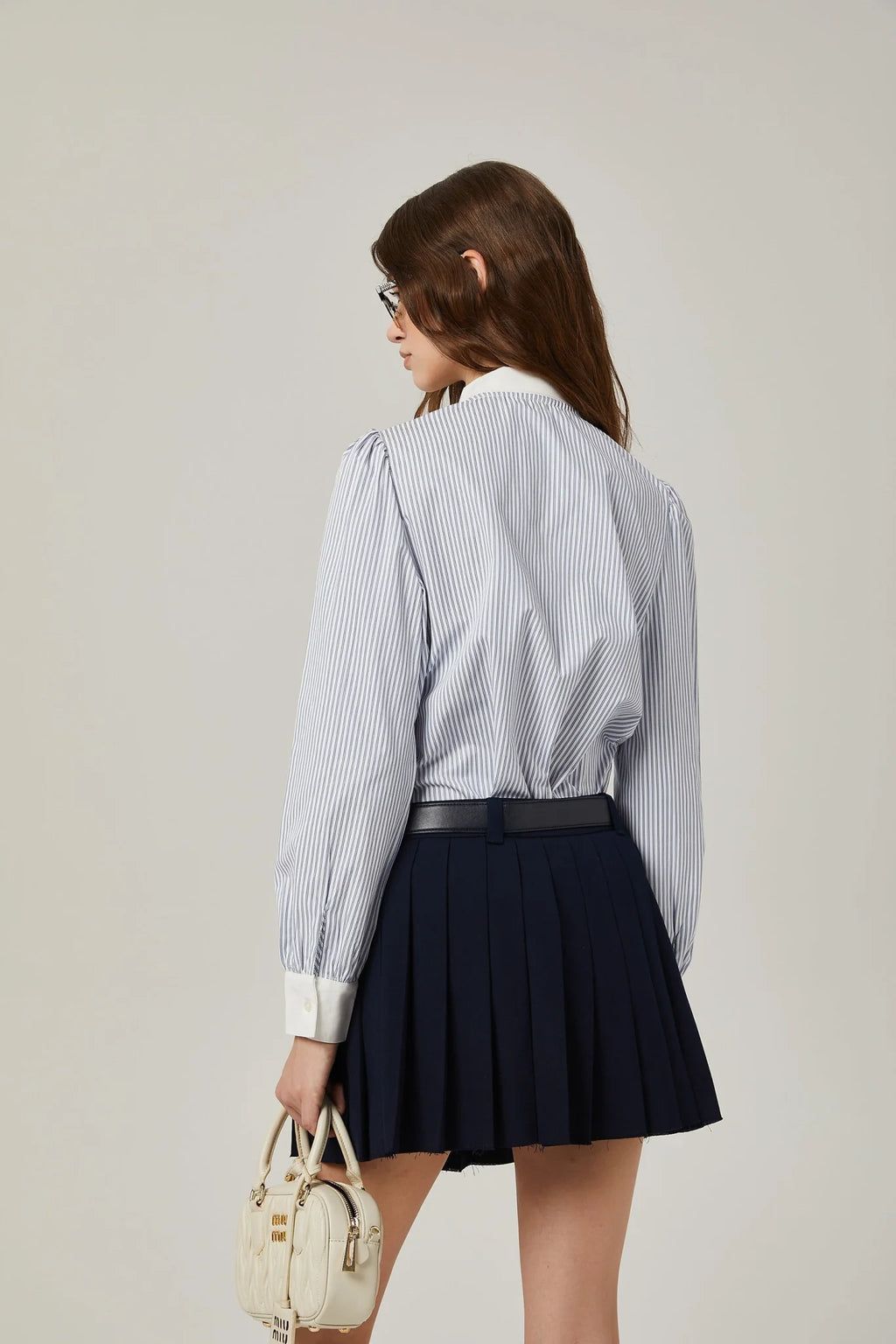 Lesly Skirt Navy Blue Embroidered Pleated ALine & Chic Mini Hem