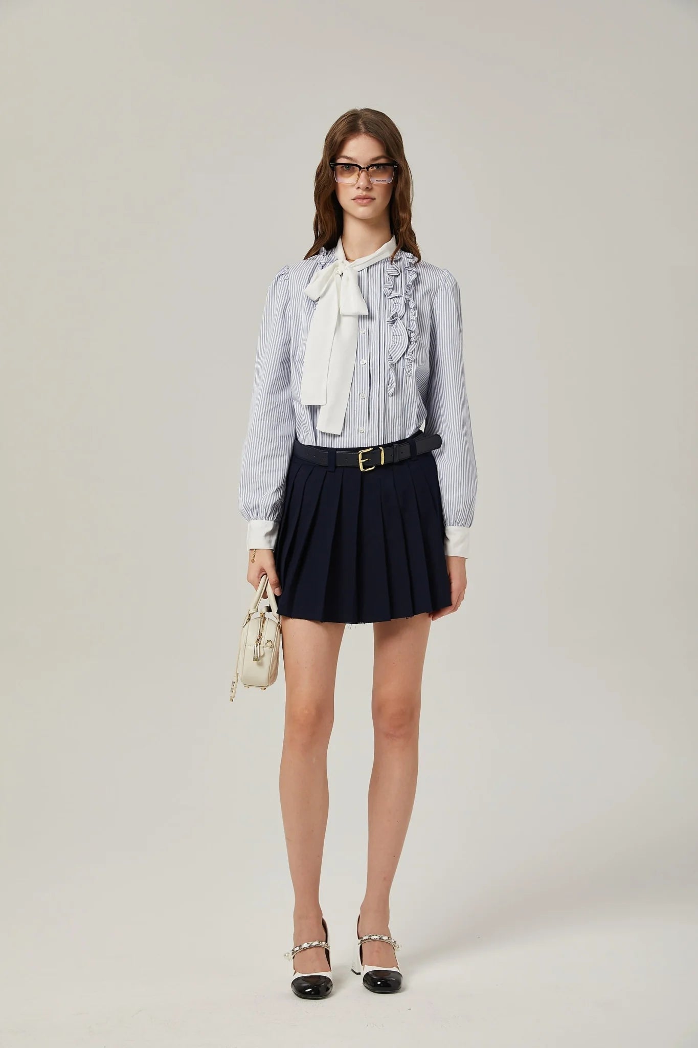 Lesly Skirt Navy Blue Embroidered Pleated ALine & Chic Mini Hem