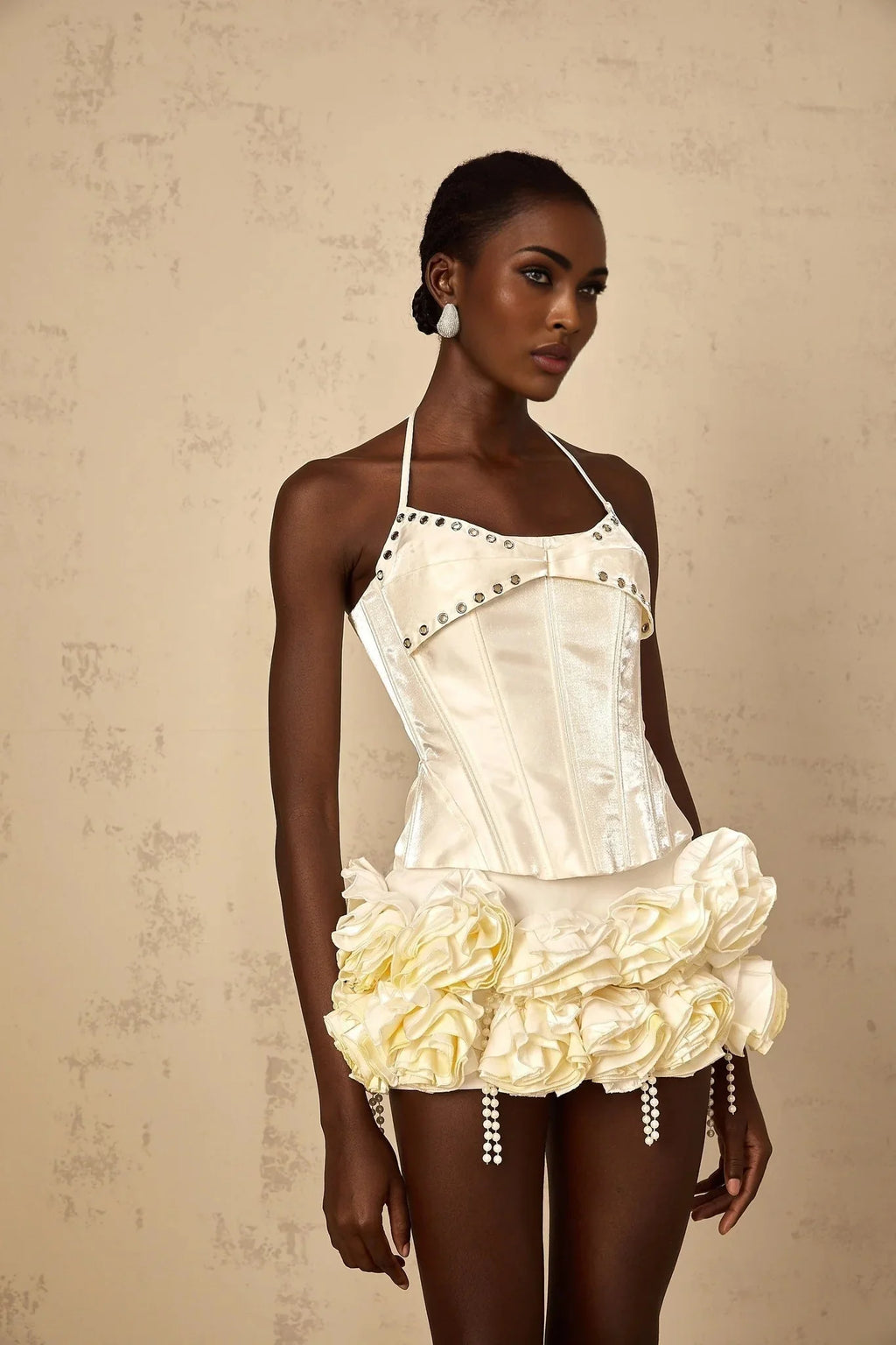Lesly Top & Skirt Set White Floral Corset Embellished