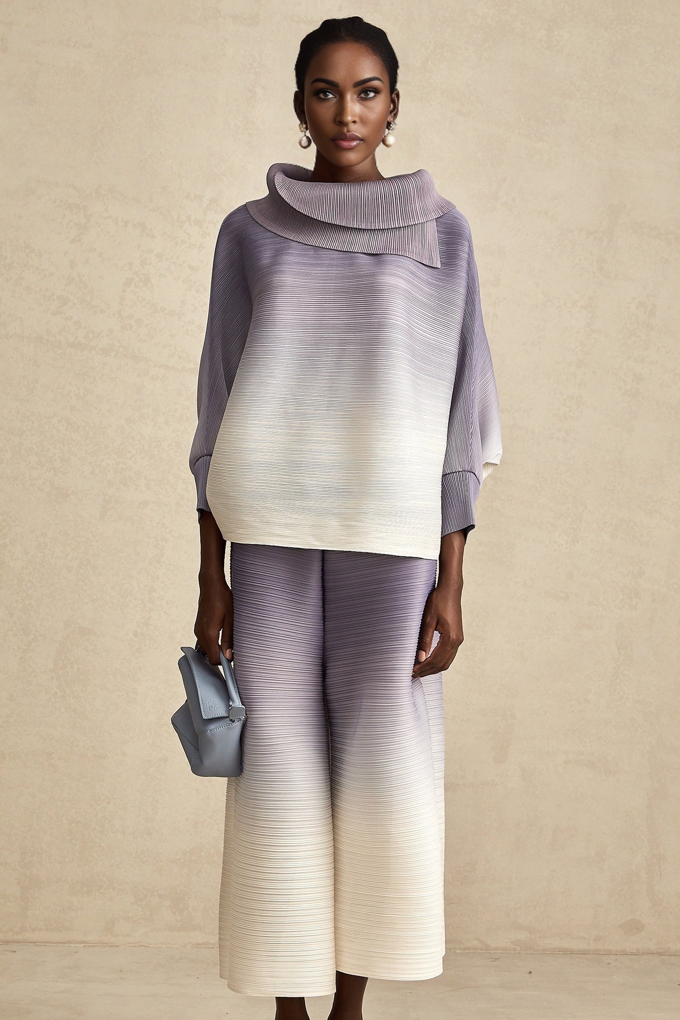 Letizia Blouse & Trousers Purple Gradient Wrinkled Set